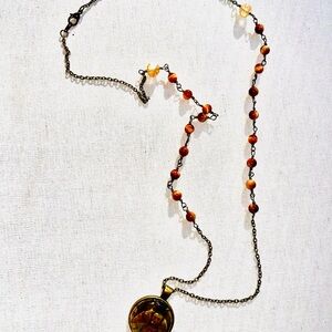 Kuan Yin Kwan Yin Handmade Vintage-Inspired bronze and Cats Eyes Beaded Necklace